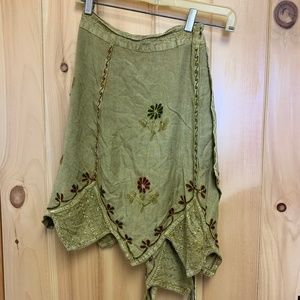 Green Embroidered Boho Wrap Skirt - One Size